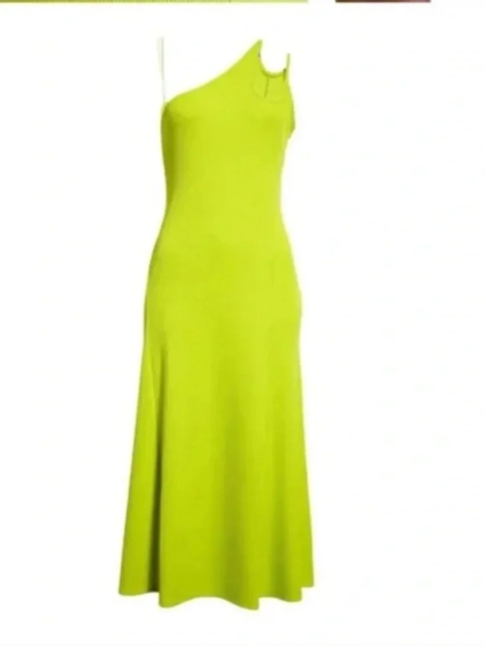 Topshop | Neon Green One-Shoulder Ribbed Midi Dress S - Picture 3 of 11